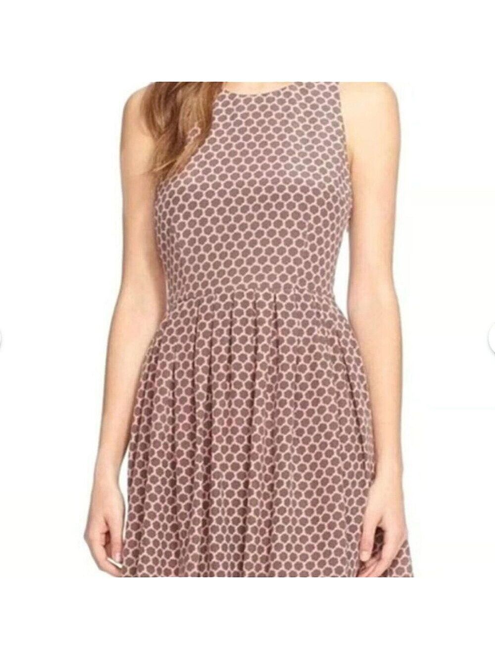Joie Geometric Print Preppy Pleated Mini Dress Small Pink Brown Silk Sleeveless